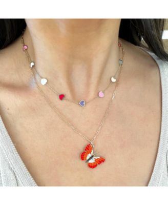 Multicolored Mixed Heart Station Necklace 14K Gold