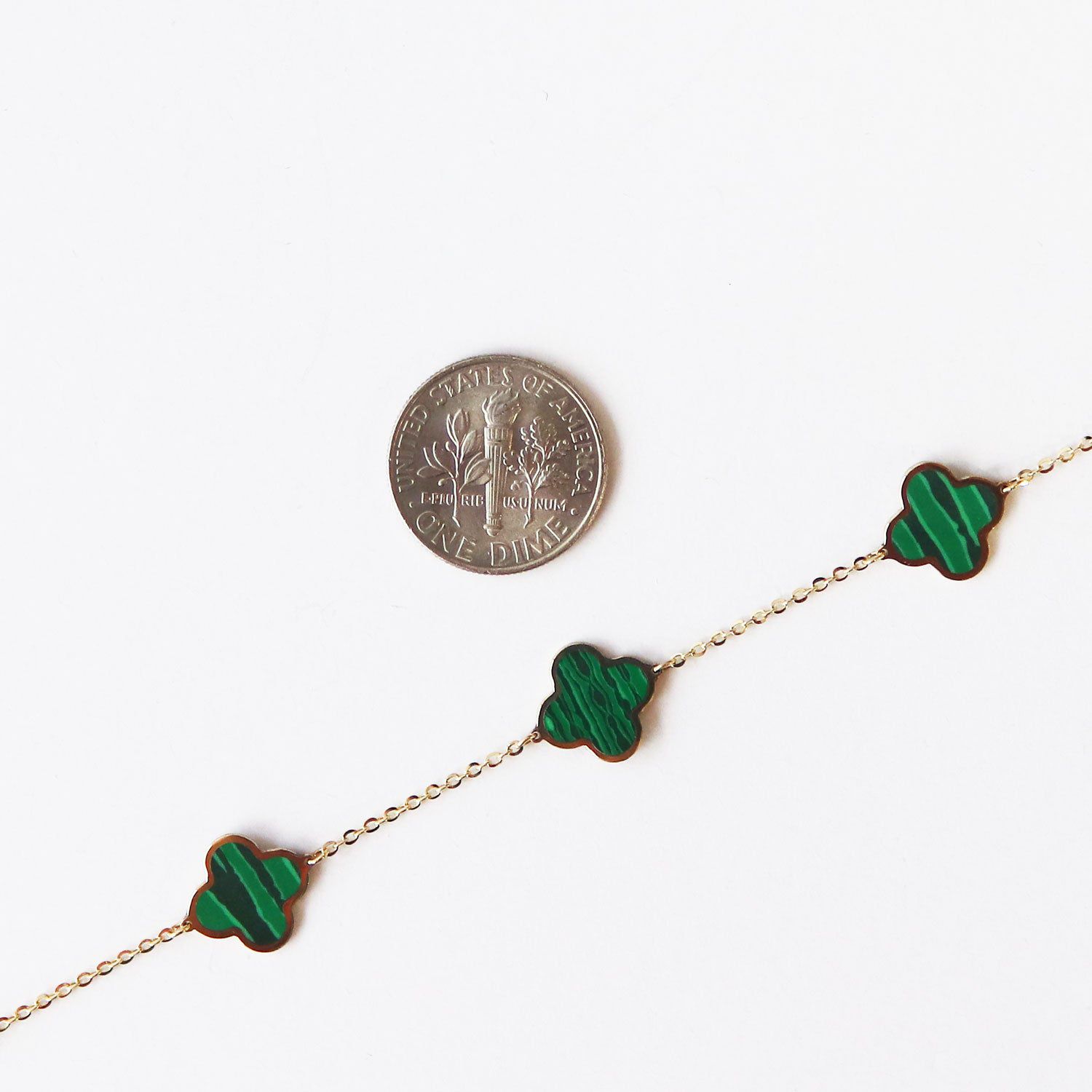 Small Onyx Clover Necklace 14K Yellow Gold