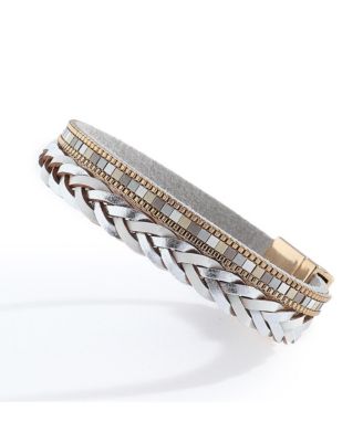 Sohi Womens Plait Leather Bracelet - Silver 46$