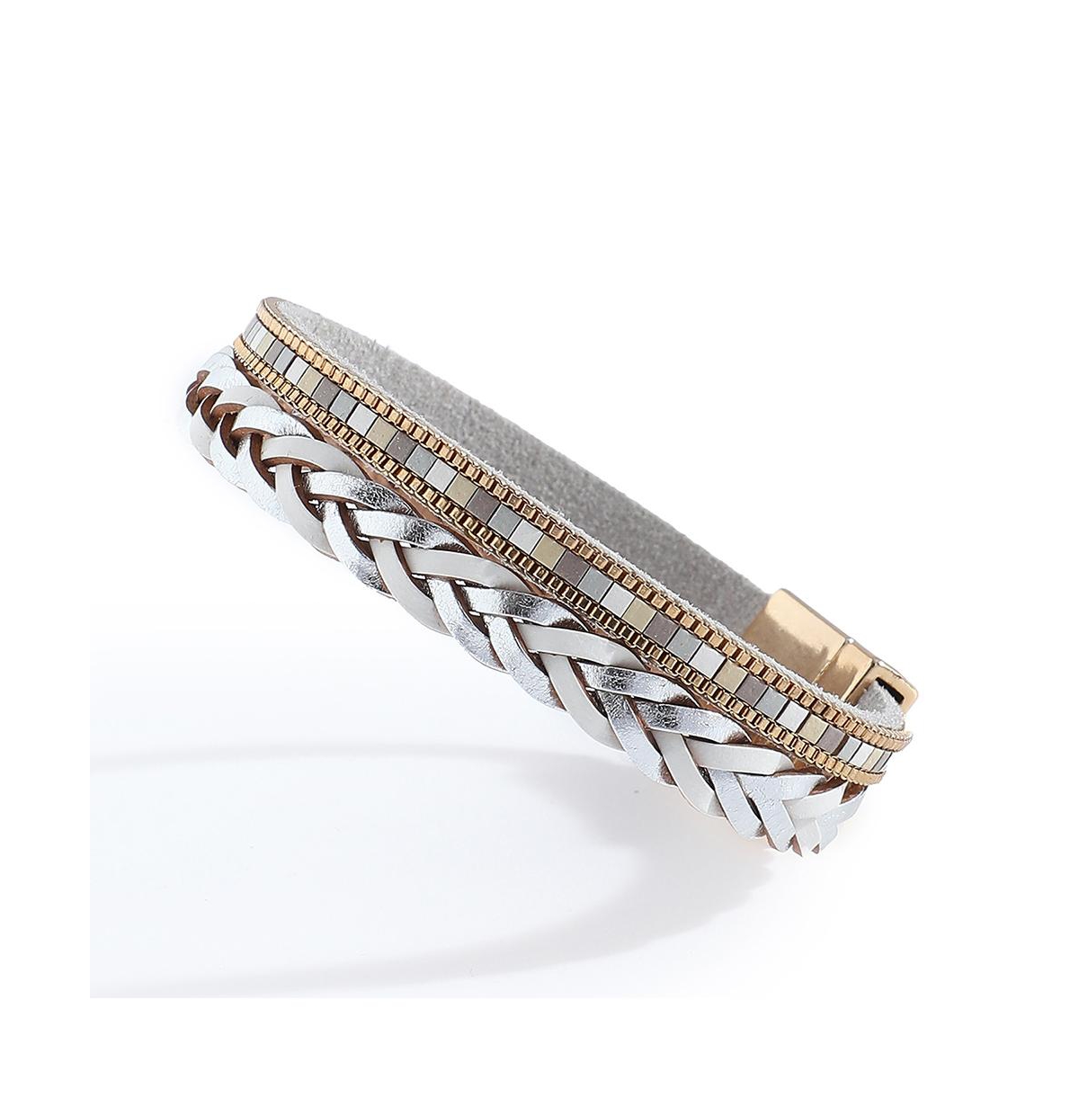 Women's Plait Leather Bracelet - Silver