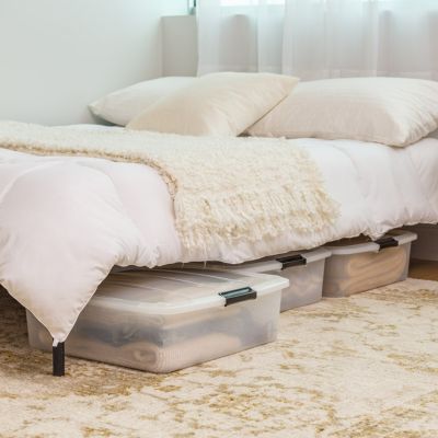 3 Pack 33qt Plastic Buckle Up Under Bed Storage Container with Lids and Durable Buckles Clear