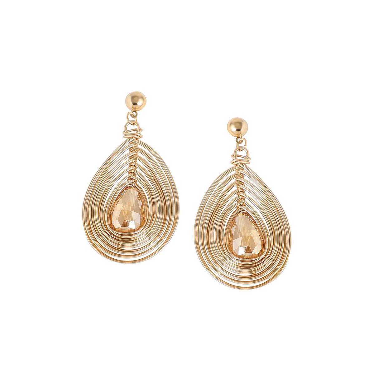 Sohi Women's Beige Teardrop Drop Earrings In Gold