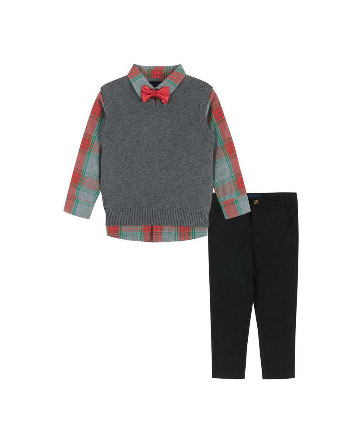 Andy & Evan Toddler Boys Toddler/Child Holiday Check Buttondown w/Vest Set -Pastel Grey