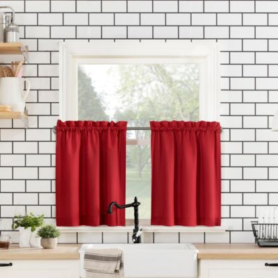 Martine Microfiber Semi-Sheer Rod Pocket Kitchen Curtain Valance and Tiers Set
