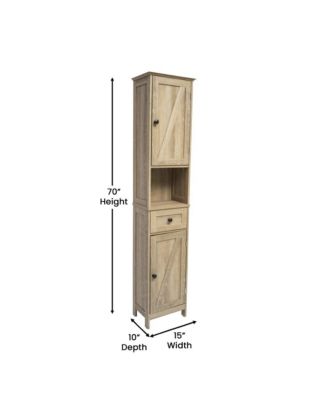 1Pc Slim Linen Tower with Drawer, Magnetic Doors & Open Shelf Organizer
