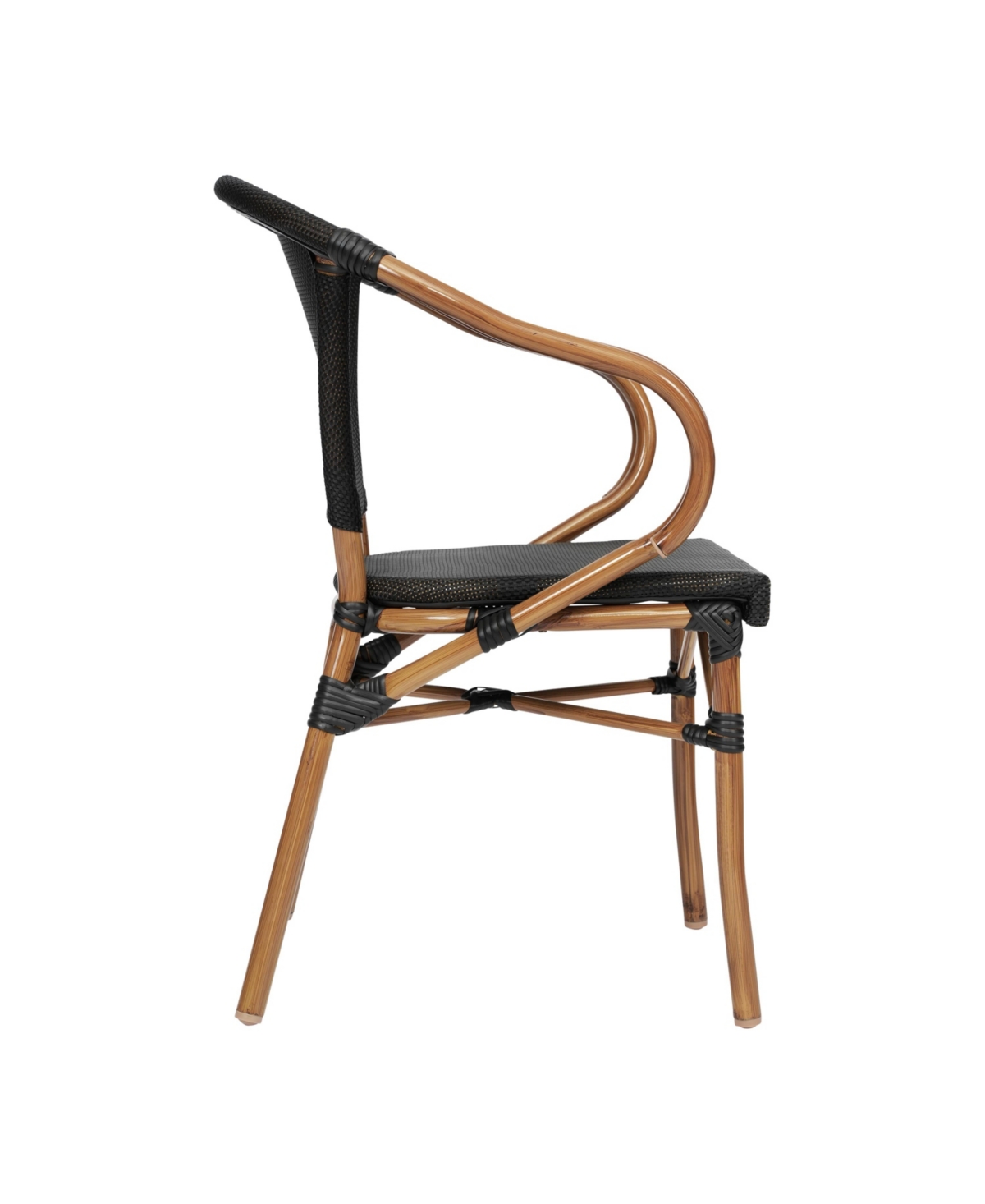 Merrick Lane Mael Set Of Two Stacking Thonet Bistro Style Chair With Arms, Textilene Seat, And Bamboo Finished Metal Frame For Indoor/Outdoor Use - Bl