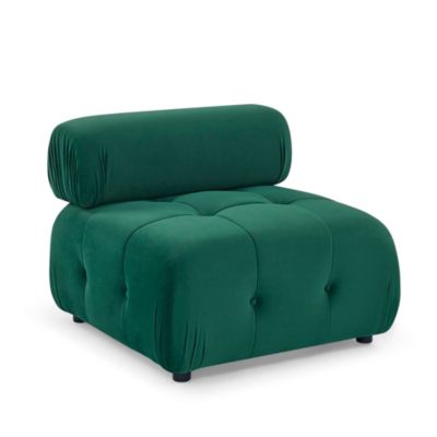 Streamdale DIY L-Shaped Green Velvet Sofa with Ottoman