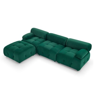 Streamdale DIY L-Shaped Green Velvet Sofa with Ottoman