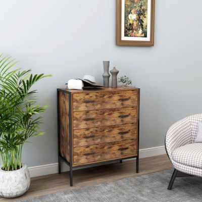 Streamdale Rustic Brown 4 Drawer Dresser with Steel Frame