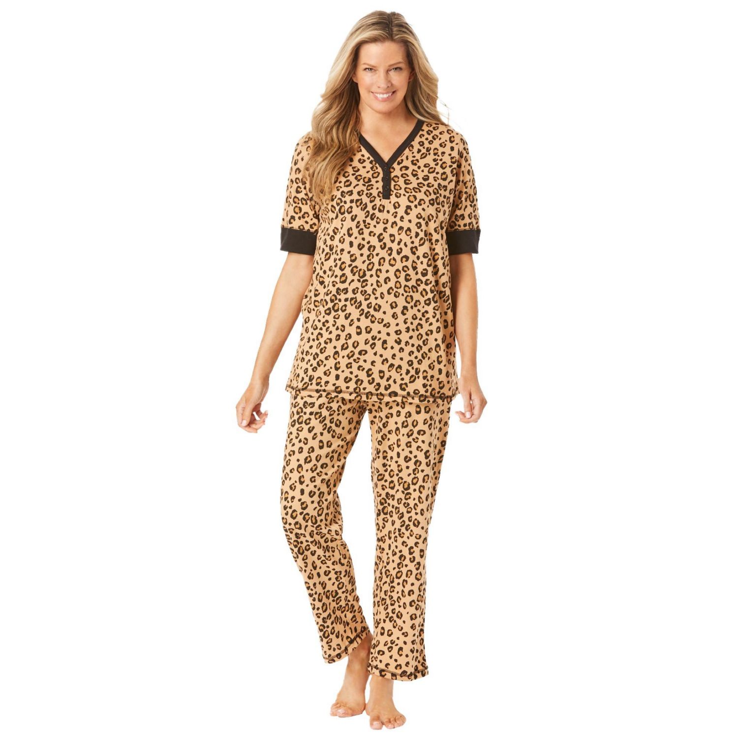Women's Dreams and Co. Printed Henley PJ Set