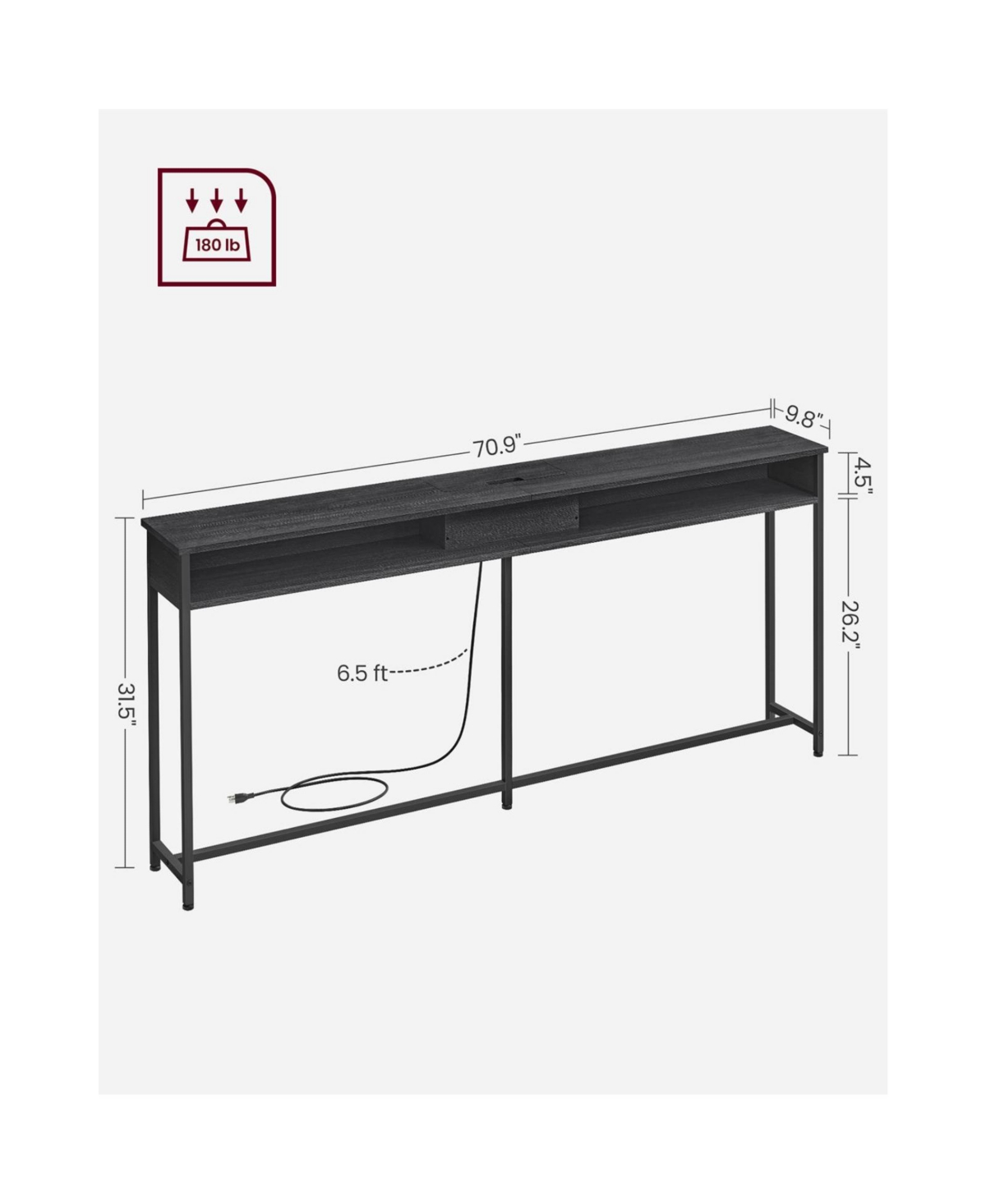 Slickblue Narrow Console Table With 2 Outlet And 2 Usb Ports