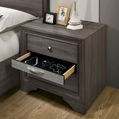 Contemporary Silver Nightstand with Hidden Jewelry Drawer