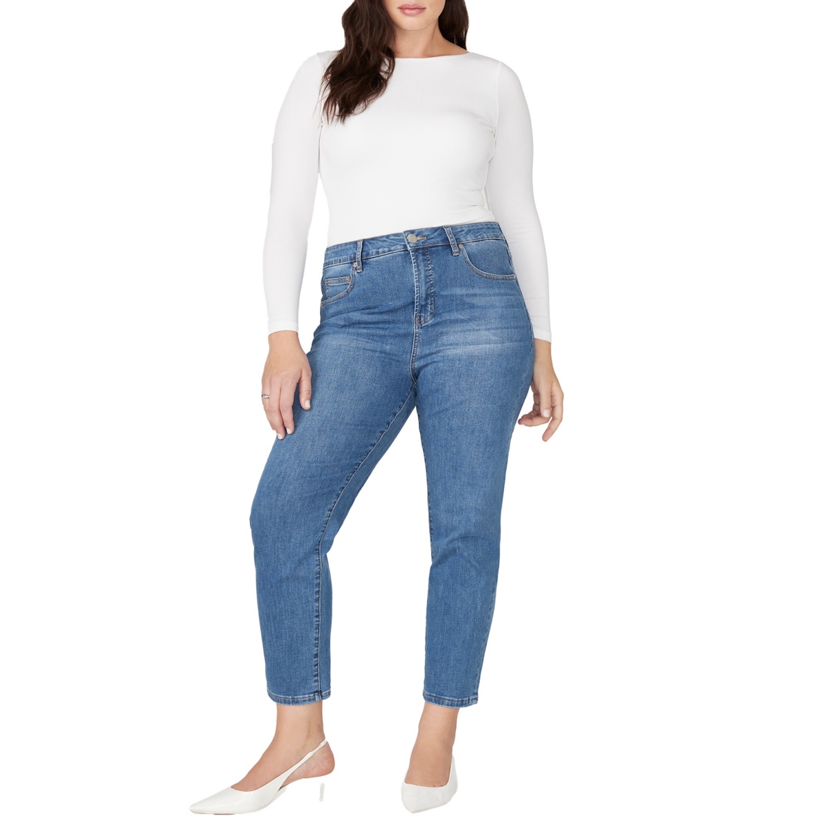 Eloquii Plus Size The Leigh Super Stretch Slim Leg Jean - Medium wash denim