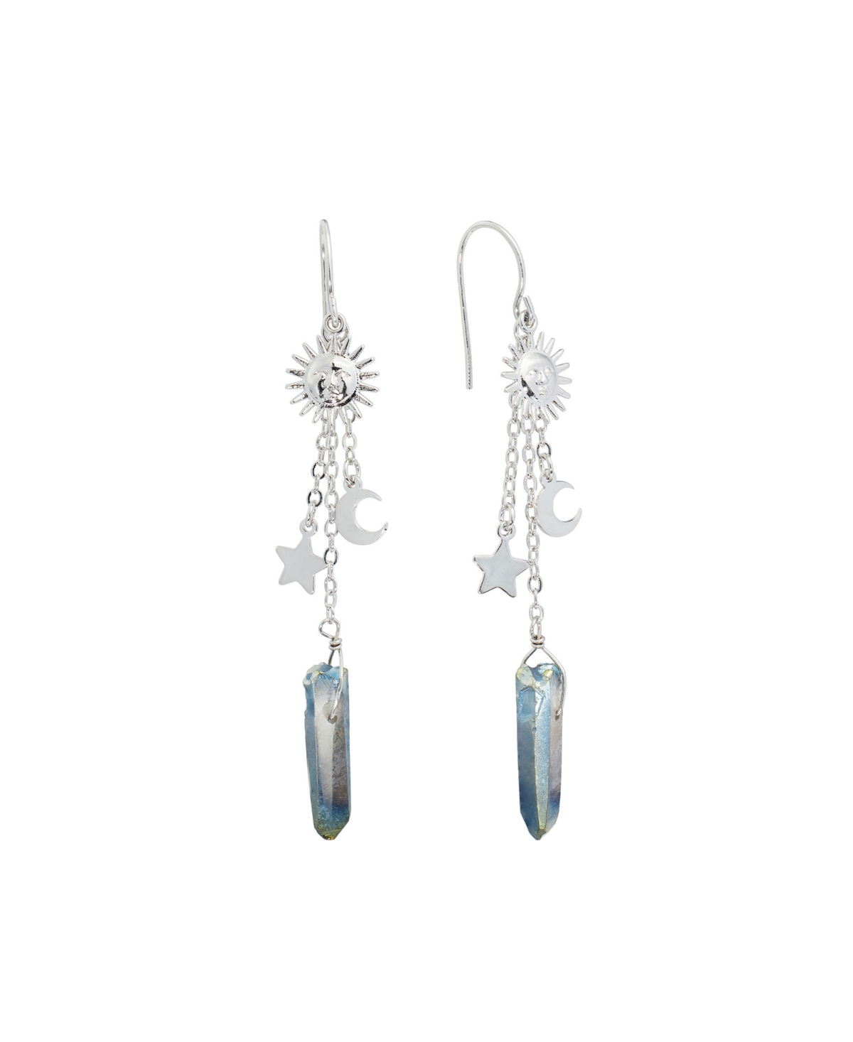 Shop Macy's Mystic Or Aqua Quartz Sun, Moon And Star Drop Earrings In Silver
