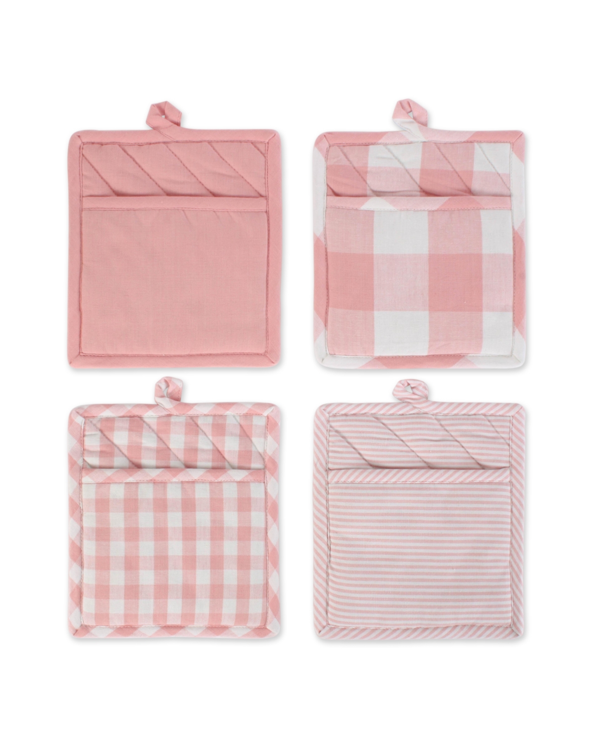 Design Imports Gingham Check Kitchen Collection, Pink, Potholder Set In Pink White