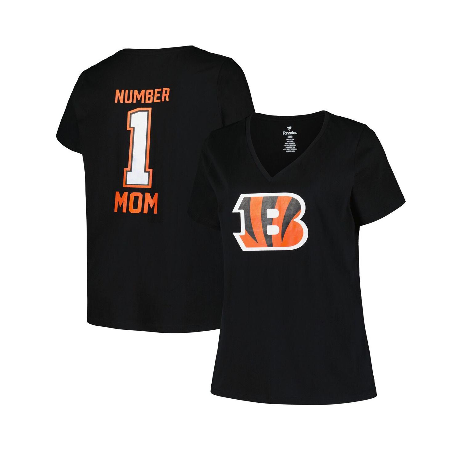 Women's Black Cincinnati Bengals Plus Size Mother's Day 1 Mom V-Neck T-Shirt