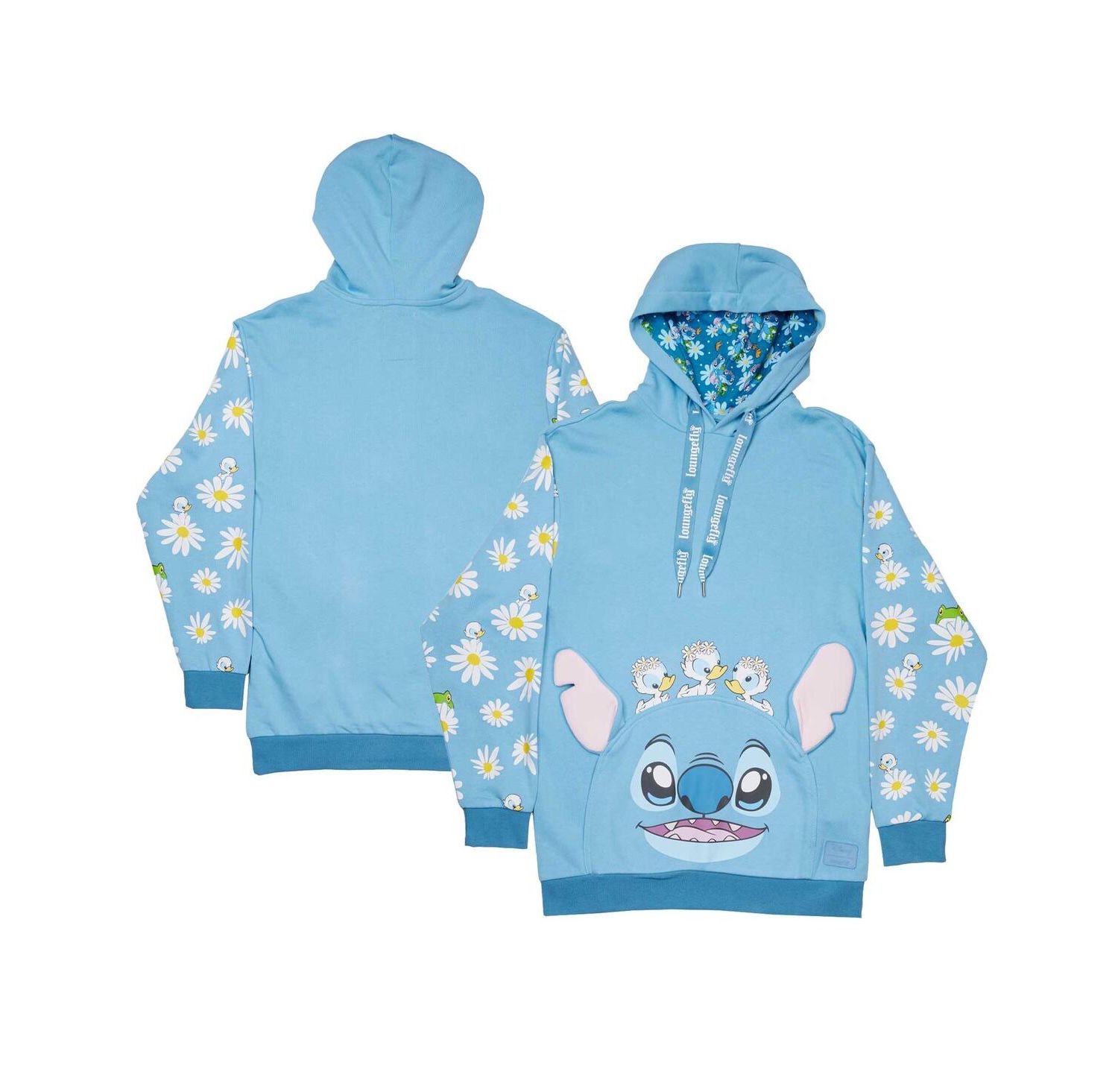 Men's and Women's Light Blue Lilo and Stitch Springtime Daisy Pullover Hoodie