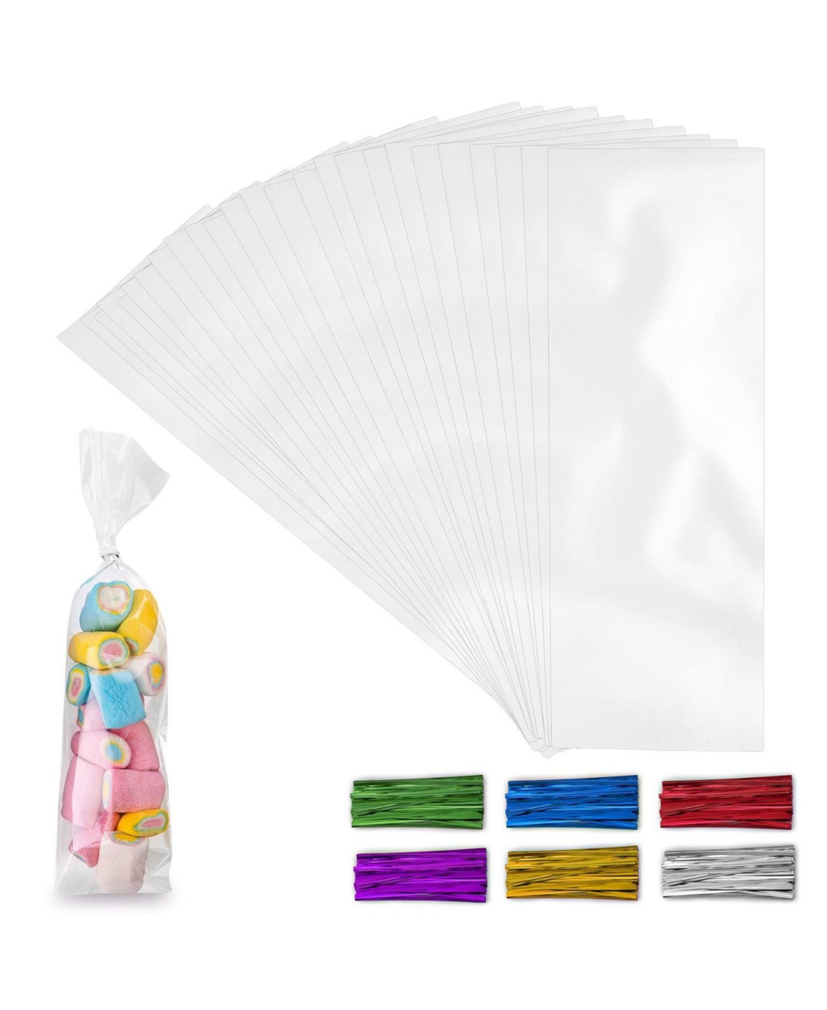 Zulay Kitchen Clear Cellophane Candy Bags With Ties - 200 Piece