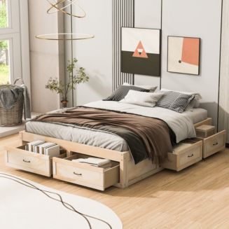 Streamdale Queen Size Platform Bed With 6 Storage Drawers, Antique ...
