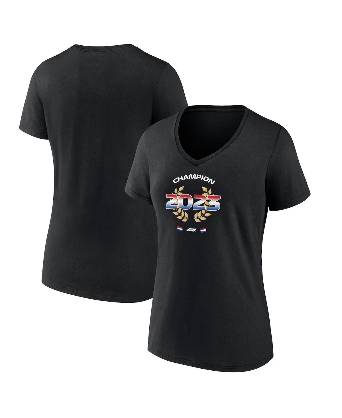 Branded Women's Max Verstappen Black 2023 F1 World Drivers' Champion Flag V-Neck T-Shirt - Black