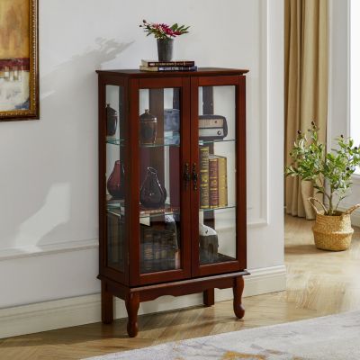Lighted Cherry Curio Cabinet, Adjustable Shelves