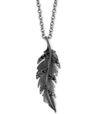 Disney Enchanted Vault - Black Diamond Maleficent Leaf Pendant Necklace (1/10 ct. t.w.) in Black Rhodium-Plated Sterling Silver, 16" + 2" extender