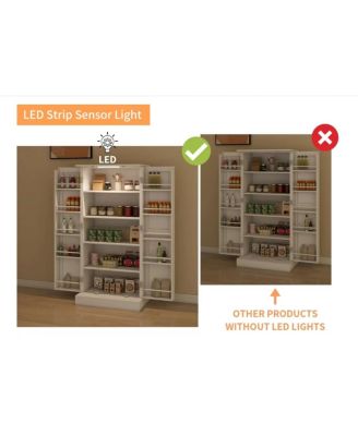 White LED Kitchen Pantry Cabinet with 2 Doors and Shelves