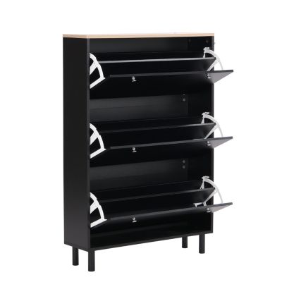 3-Drawer Shoe Cabinet with Hooks and Adjustable Panel