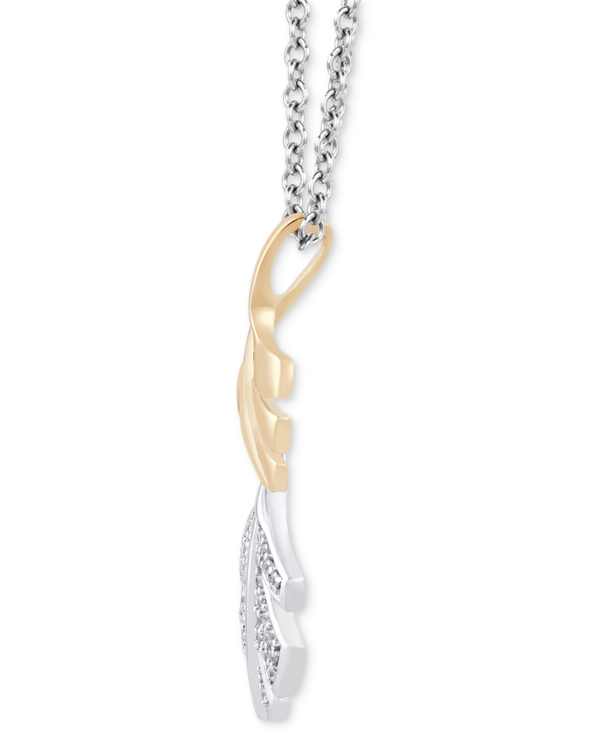 Diamond Moana Leaf Pendant Necklace (1/6 ct. t.w.) in Sterling Silver & 10k Gold - Sterling Silver  Yellow Gold