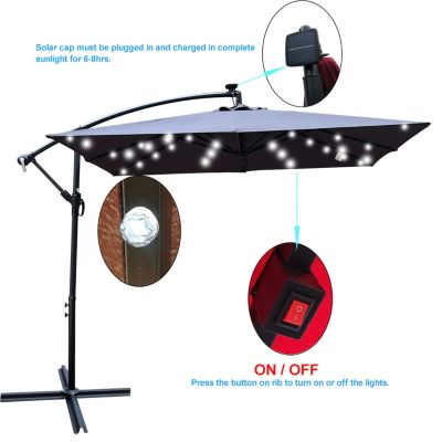 Streamdale Solar Powered LED Patio Umbrella with Crank & Base