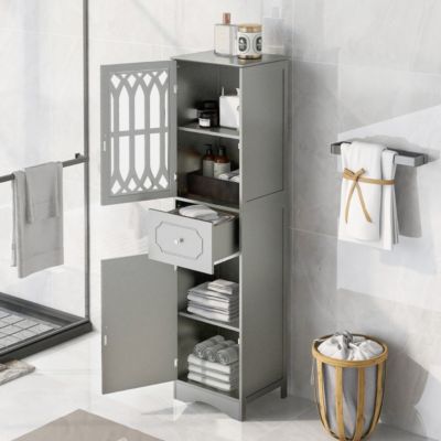 Grey Tall Bathroom Storage Cabinet
