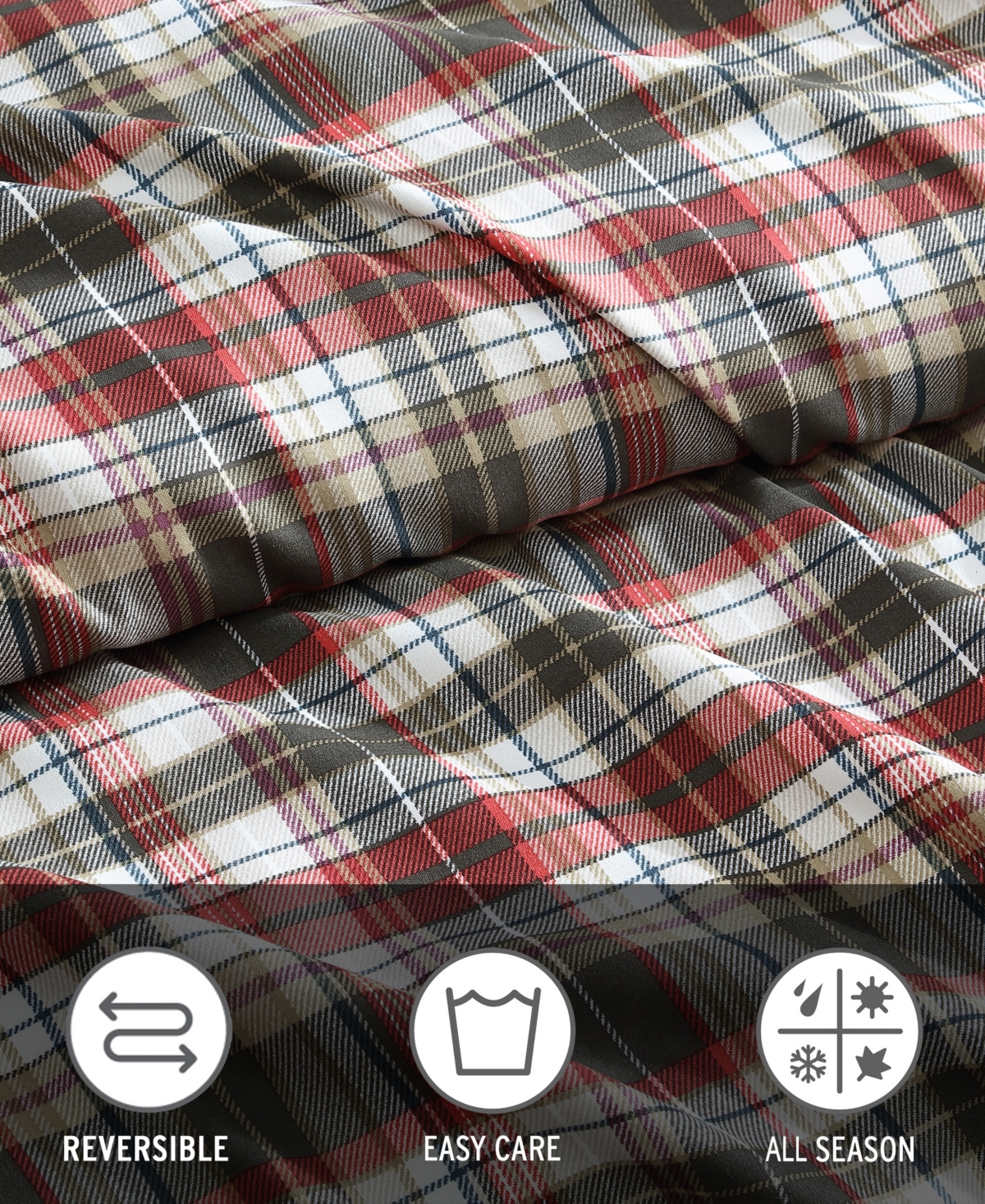 Eddie Bauer Astoria Plaid Microsuede 3 Piece Duvet Cover Set, King In Red