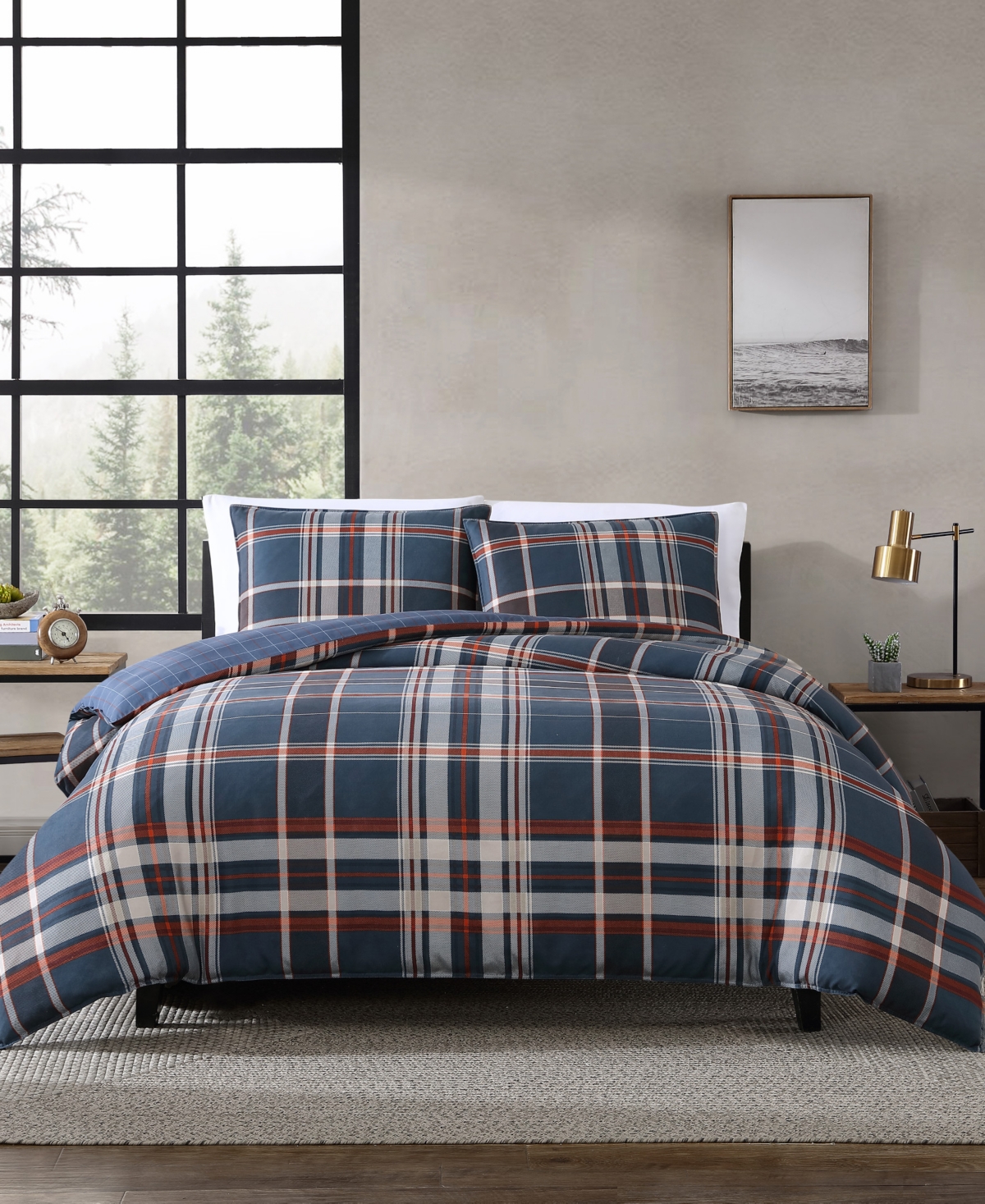 Eddie Bauer Shasta Lake Microsuede 2 Piece Duvet Cover Set, Twin In Medium Indigo