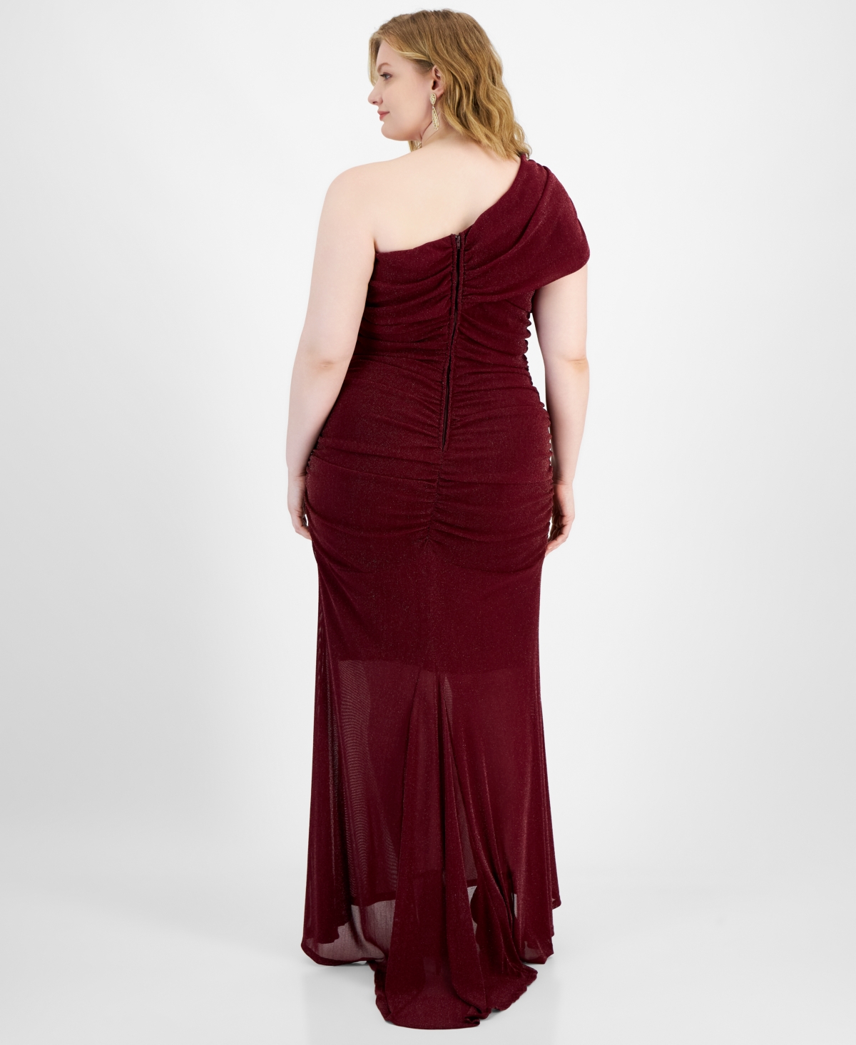 B Darlin Trendy Plus Size One-Shoulder Glitter Gown -silvr