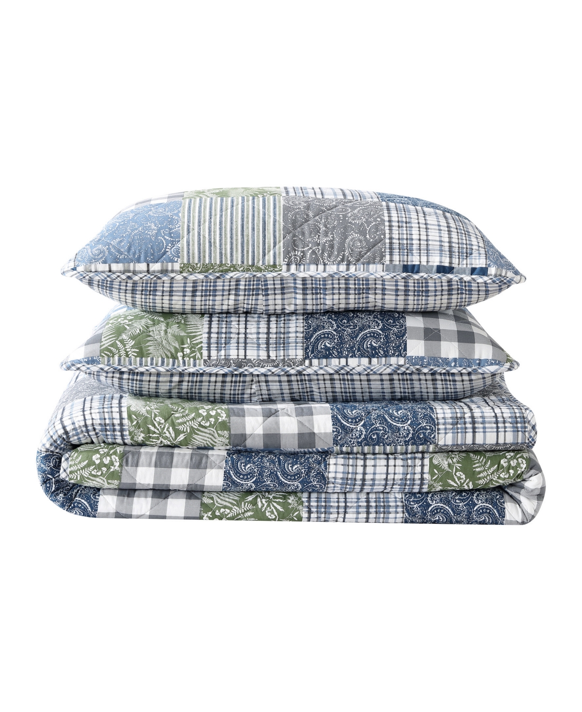 Eddie Bauer Cozy Plaid Patchwork Reversible 2 Piece Quilt Set, Twin In Blue,green