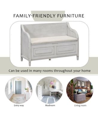 Rustic Style Solid Wood Entryway Multifunctional Storage Bench With Safety Hinge (Gray Wash+ Beige)