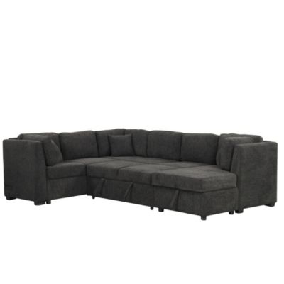 Modern U-Shape Sofa Bed with Power & USB, Storage