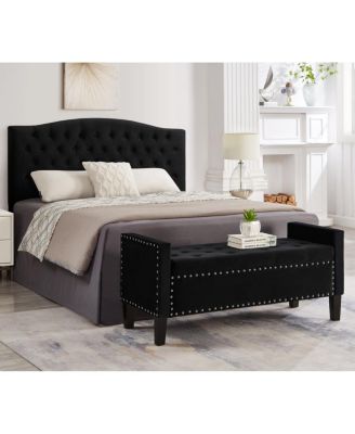 Black Upholstered Storage Bench with Armrest