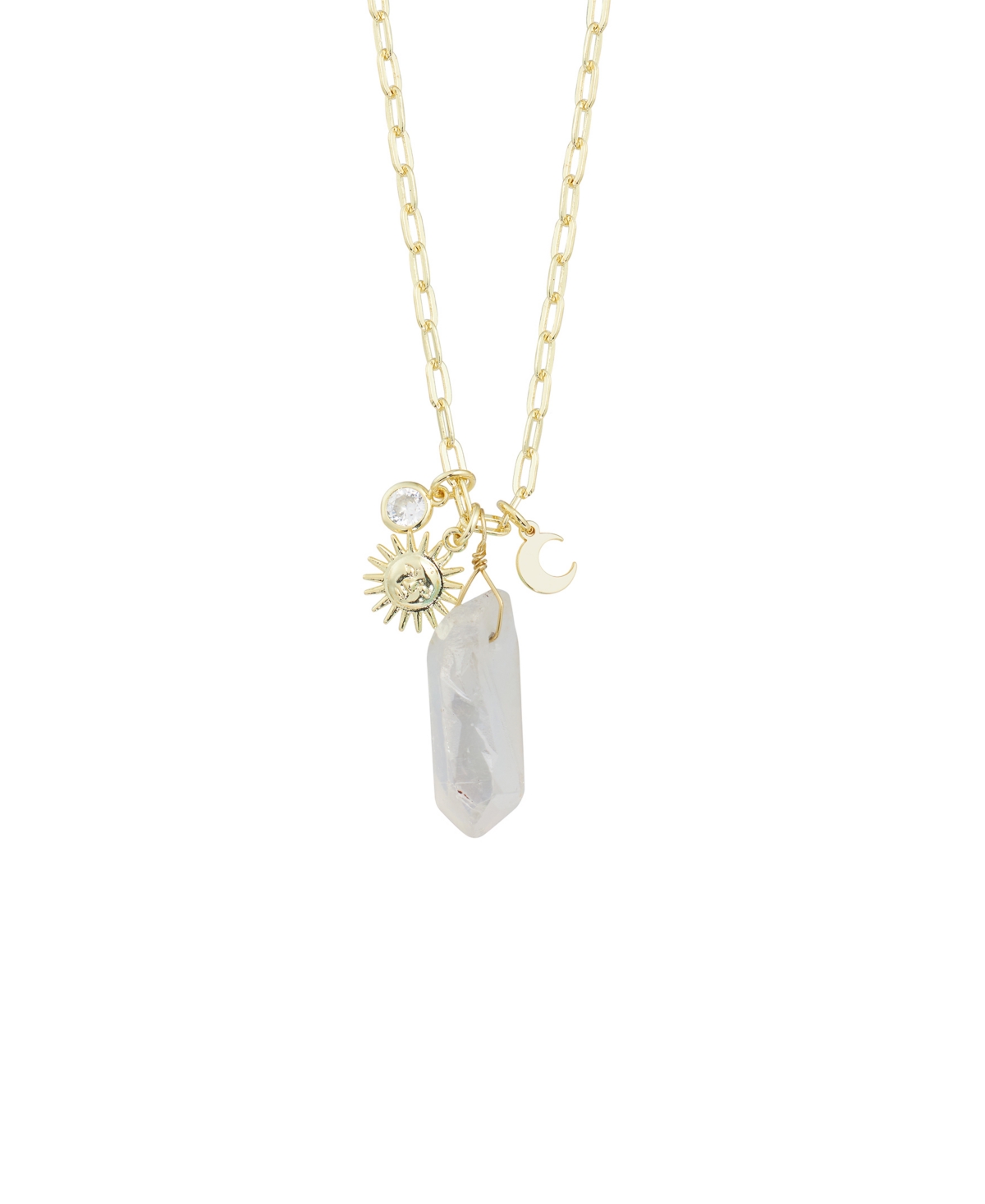 Macy's Silver Plated Or 14k Gold Plated Quartz Sun And Moon Pendant Necklace In Mystic