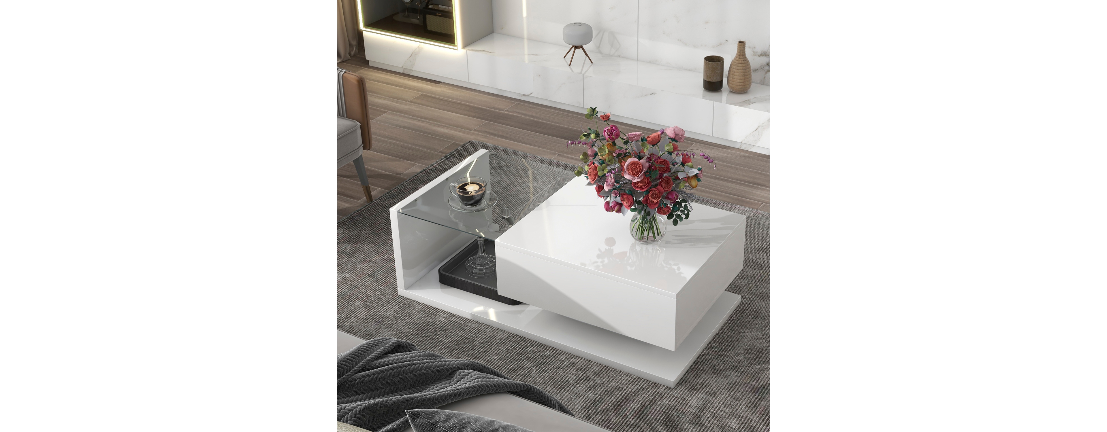 Streamdale Modernist Glass-Wood Center Table