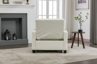 Streamdale White leather convertible futon chair bed with USB ports