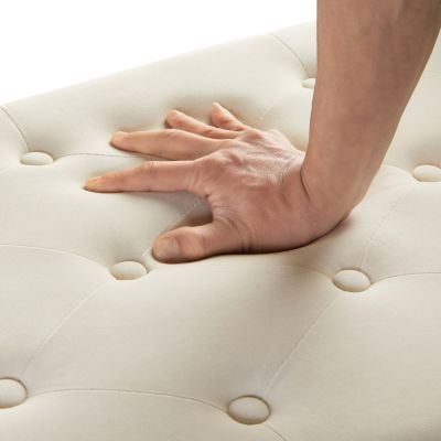 Cream Upholstered Storage Bench with Tufted Seat