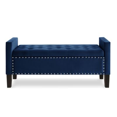Navy Storage Bench with Tufted Seat & Armrest