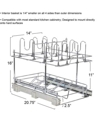 Glidez Multipurpose Chrome-Plated Steel Pull-Out/Slide-Out Basket Storage Organizer for Pots and Lids 2-Tier Dual-Slide Design