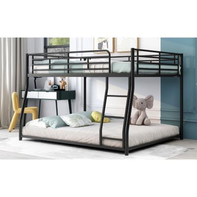 Metal Floor Bunk Bed, Full XL Over Queen