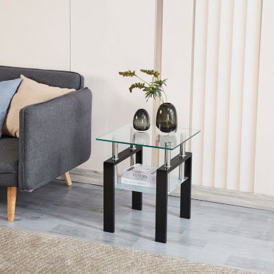  Clear Glass End Table with Storage