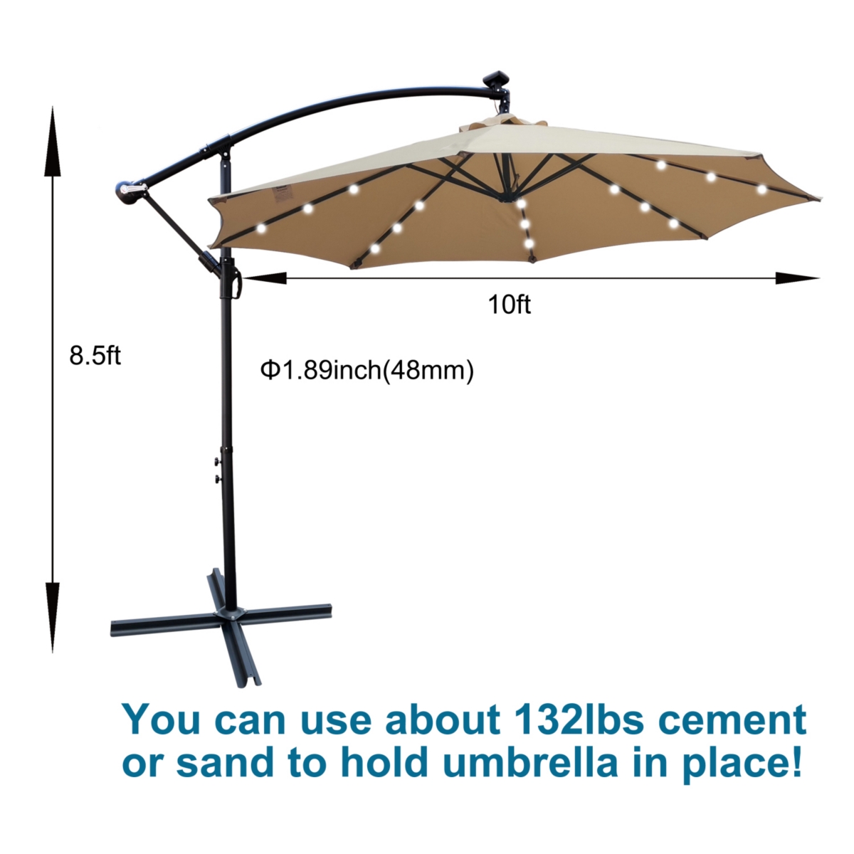 10FT Solar-Powered Led Outdoor Patio Umbrella - Waterproof & Lighted