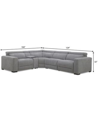 Nevio 5-Pc. Fabric Power Headrest L-Shape Sectional and Console with 2 Power Motion Chairs