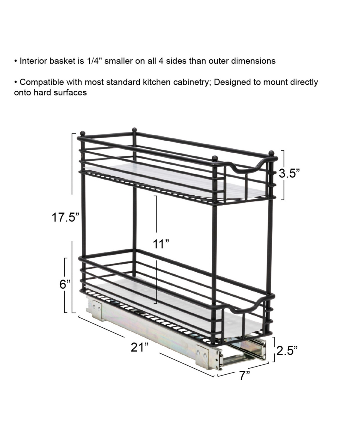Household Essentials Glidez Multipurpose Paint-Finished Steel Pull-Out/Slide-Out Storage Organizer with Plastic Liners for Under Cabinet 2-Tier Design