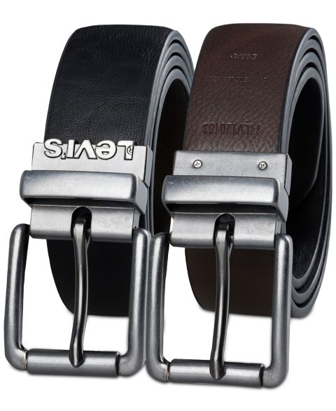 Мужской ремень Levi's Logo Buckle Stretch Reversible Leather Belt, цвет: Чёрный / Коричневый